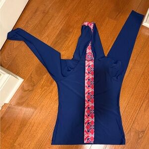 Navy Hoodie with Pink Patterned Trim